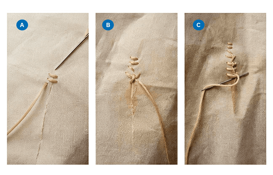 Zurcido manual en vela tejida.