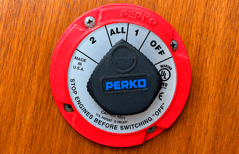 Selector de baterías Perko del Lancet con posiciones OFF, 1, 2 y ALL